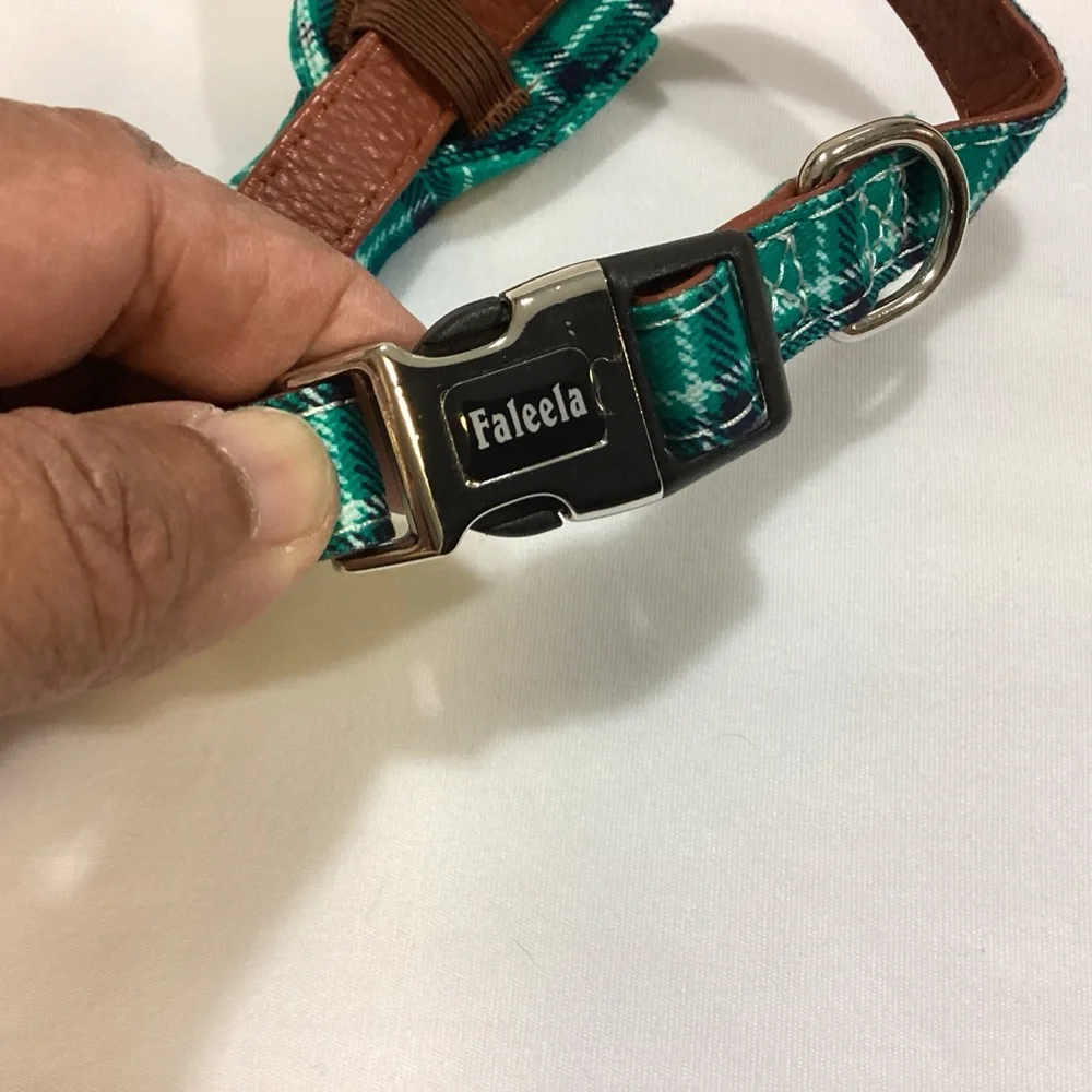 NWOT Green Plaid Dog Collar with Bow Tie for Small Medium Dogs